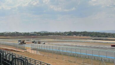 Vista aérea do Autódromo Internacional Ayrton Senna, em Goiânia, com obras em andamento.