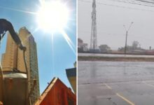Céu claro com sol forte em Goiás, destacando o calor na região.