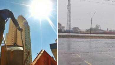 Céu claro com sol forte em Goiás, destacando o calor na região.