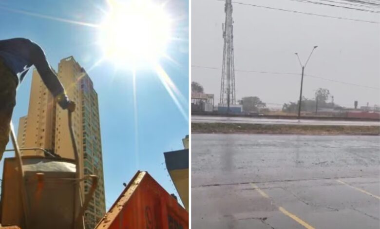 Céu claro com sol forte em Goiás, destacando o calor na região.