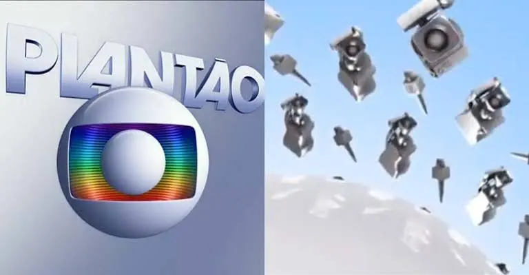 Vinheta do Plantão da Globo na tela de uma televisão.