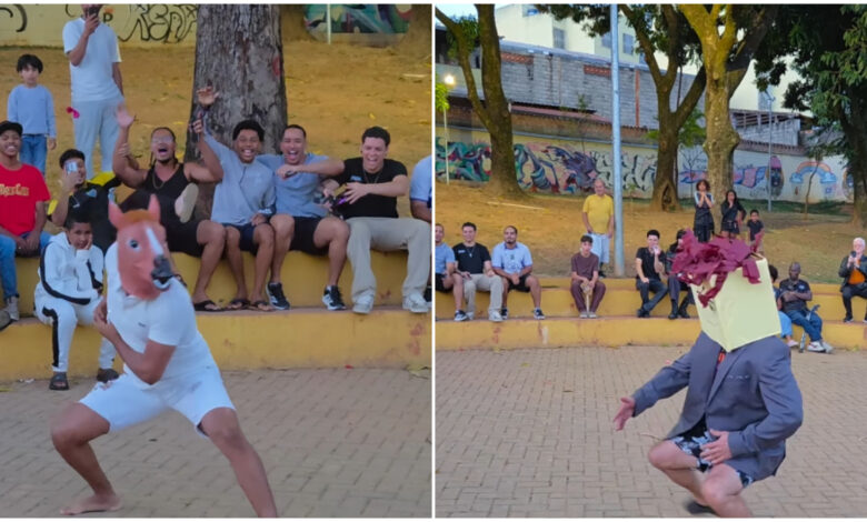 Grupo de jovens participando de um campeonato de 'farmar aura'.