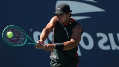 Guto Miguel jogando tênis no US Open Junior 2026.