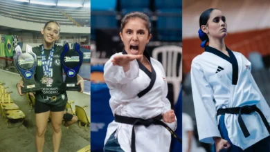 Atleta Gabriela Gomide durante partida de handebol.