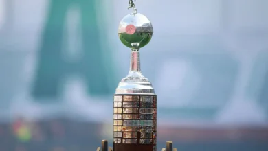 Jogadores de Flamengo e Palmeiras em ação durante a Libertadores.