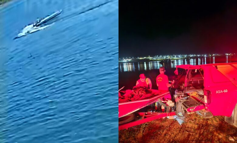 Bombeiros em operação de busca no Lago das Brisas, Buriti Alegre.