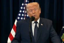 Donald Trump em conferência de imprensa.