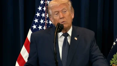 Donald Trump em conferência de imprensa.