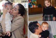 Montagem de fotos de Lyandra Costa e sua filha usando o mesmo vestido, com 30 anos de diferença.