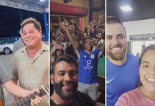 Cantores sertanejos interagem com fãs em Goiânia.