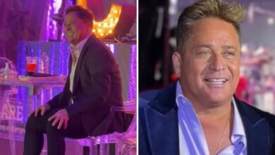 Cantor Leonardo em show, focado na nova dieta sem álcool.