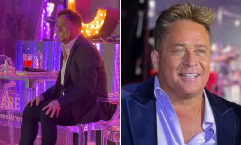 Cantor Leonardo em show, focado na nova dieta sem álcool.