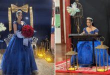 Jovem em festa de 15 anos homenageando avô ao som de Leonardo.