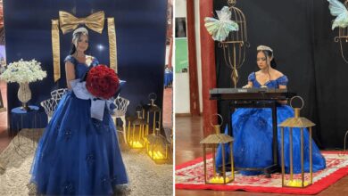 Jovem em festa de 15 anos homenageando avô ao som de Leonardo.