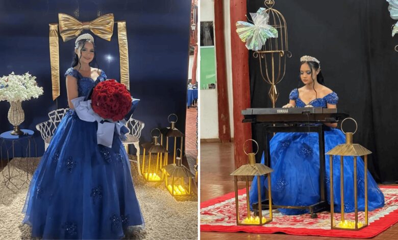 Jovem em festa de 15 anos homenageando avô ao som de Leonardo.