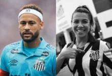 Neymar Júnior em campo pelo Santos, prestando homenagem a Naty Potira.