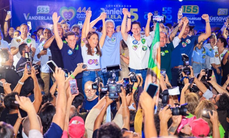 Ronaldo Caiado e Daniel Vilela em evento de campanha.