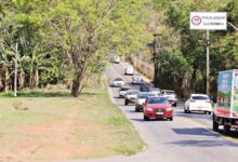 Canteiro de obras de duplicação da Rua da Divisa em Goiânia com área cedida pelo Aeroporto Santa Genoveva.