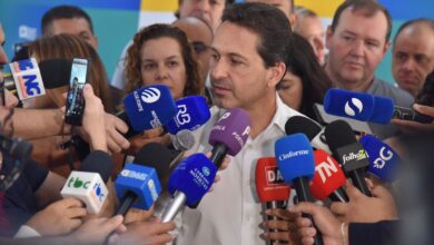 Prefeito Leandro Vilela em discurso na Cidade Administrativa Maguito Vilela.