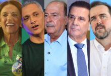 Candidatos ao Senado por Goiás em evento de campanha.