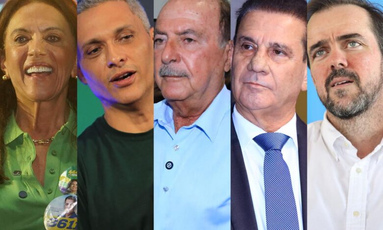 Candidatos ao Senado por Goiás em evento de campanha.