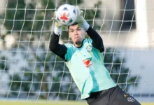 Jogadores da Seleção Brasileira durante treinamento.