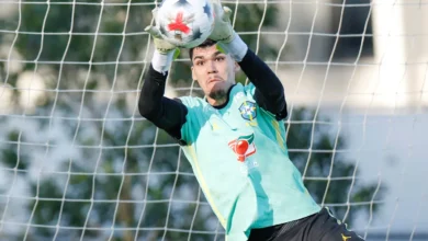 Jogadores da Seleção Brasileira durante treinamento.
