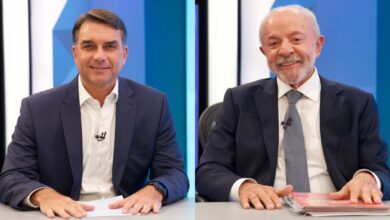 Lula e Flávio Bolsonaro em sabatina da Globo.