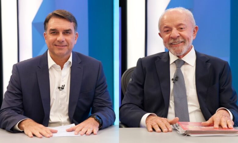 Lula e Flávio Bolsonaro em sabatina da Globo.