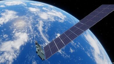 Satélites Starlink no espaço, fornecendo internet em zonas de conflito.