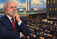 Lula durante discurso após reeleição.